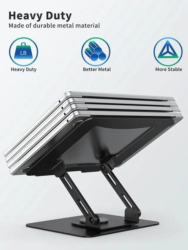 Alt view image 6 of 7 - BONAEVER Laptop Stand with 360° Rotating Base, Ergonomic Computer Riser for Desk, Adjutable Height Muti-Angle, Foldable Laptop Mount, Stable Metal Holder Support 10-15.6" Notebook PC, Black
