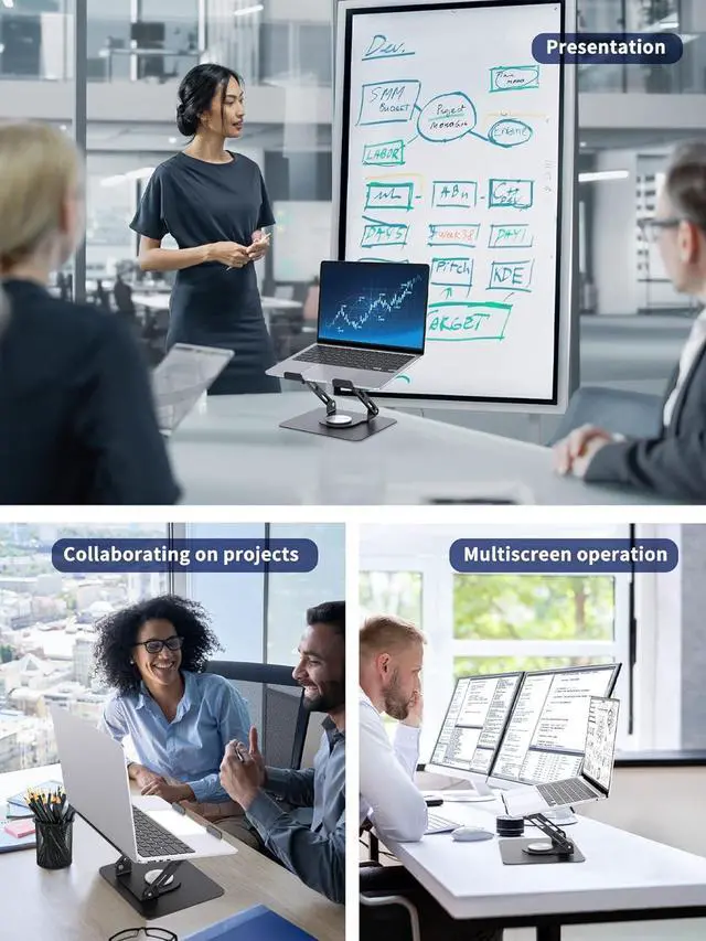 Alt view image 3 of 7 - BONAEVER Laptop Stand with 360° Rotating Base, Ergonomic Computer Riser for Desk, Adjutable Height Muti-Angle, Foldable Laptop Mount, Stable Metal Holder Support 10-15.6" Notebook PC, Black