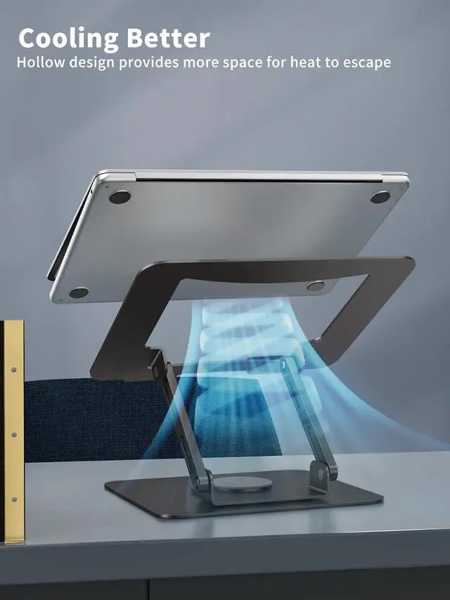 Alt view image 7 of 7 - BONAEVER Laptop Stand with 360° Rotating Base, Ergonomic Computer Riser for Desk, Adjutable Height Muti-Angle, Foldable Laptop Mount, Stable Metal Holder Support 10-15.6" Notebook PC, Black