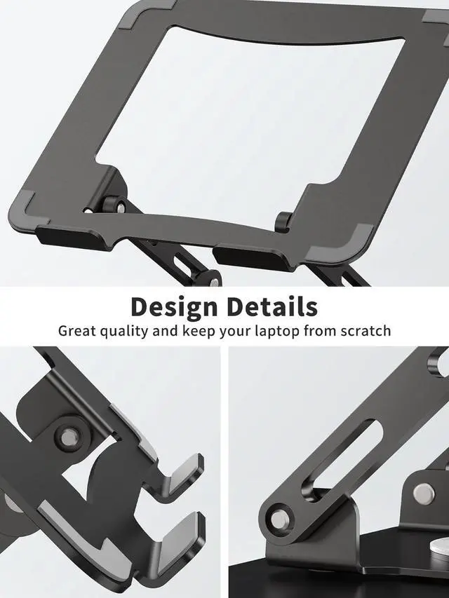 Alt view image 5 of 7 - BONAEVER Laptop Stand with 360° Rotating Base, Ergonomic Computer Riser for Desk, Adjutable Height Muti-Angle, Foldable Laptop Mount, Stable Metal Holder Support 10-15.6" Notebook PC, Black