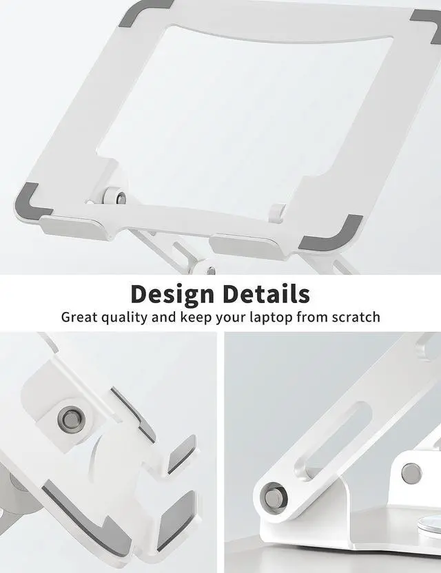 Alt view image 4 of 7 - BONAEVER Laptop Stand with 360° Rotating Base, Ergonomic Computer Riser for Desk, Adjutable Height Muti-Angle, Foldable Laptop Mount, Stable Metal Holder Support 10-15.6" Notebook PC White