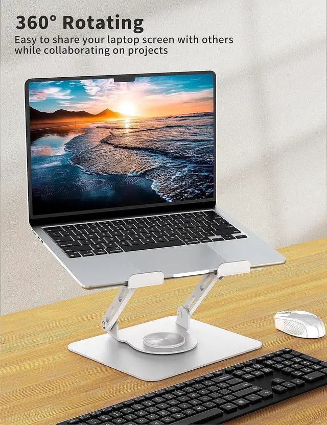 Alt view image 2 of 7 - BONAEVER Laptop Stand with 360° Rotating Base, Ergonomic Computer Riser for Desk, Adjutable Height Muti-Angle, Foldable Laptop Mount, Stable Metal Holder Support 10-15.6" Notebook PC White