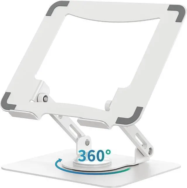 Main image of BONAEVER Laptop Stand with 360° Rotating Base, Ergonomic Computer Riser for Desk, Adjutable Height Muti-Angle, Foldable Laptop Mount, Stable Metal Holder Support 10-15.6" Notebook PC White