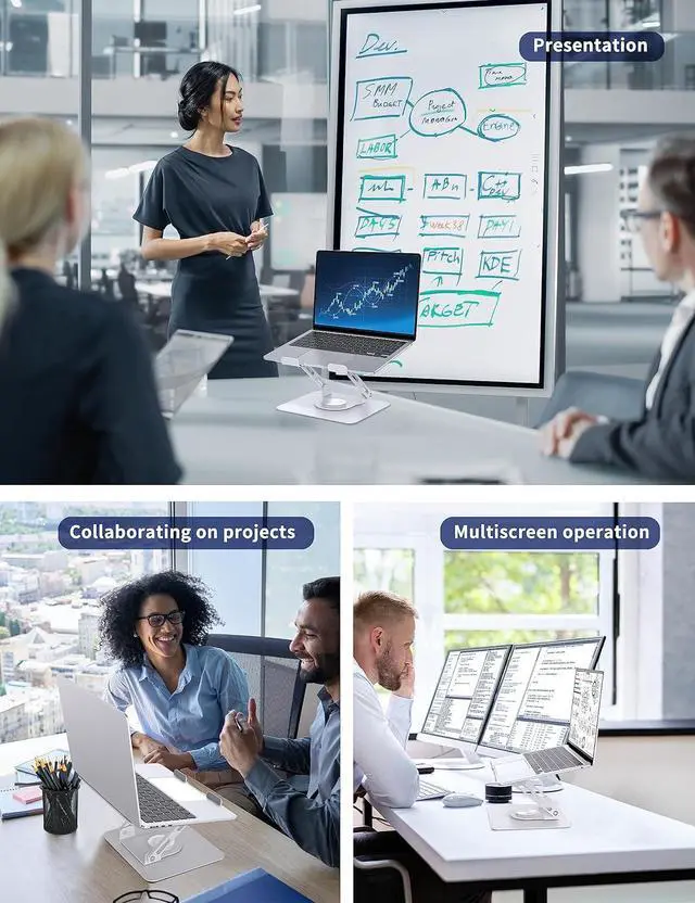 Alt view image 3 of 7 - BONAEVER Laptop Stand with 360° Rotating Base, Ergonomic Computer Riser for Desk, Adjutable Height Muti-Angle, Foldable Laptop Mount, Stable Metal Holder Support 10-15.6" Notebook PC White