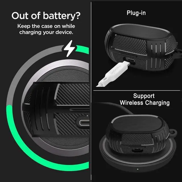 Alt view image 6 of 7 - BONAEVER Case for Jabra Elite 75t / Elite Active 75t Ear Buds, Carbon Fiber Texture Protective Case Cover, TPU Military Shell Case with Keychain for Women Men