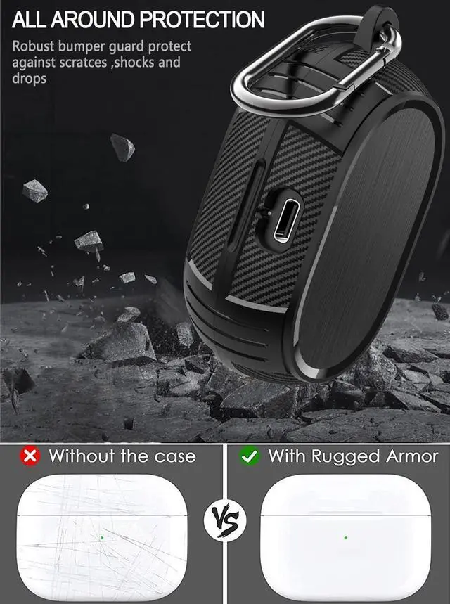 Alt view image 3 of 7 - BONAEVER Case for Jabra Elite 75t / Elite Active 75t Ear Buds, Carbon Fiber Texture Protective Case Cover, TPU Military Shell Case with Keychain for Women Men