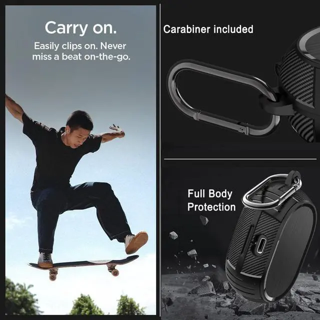 Alt view image 5 of 7 - BONAEVER Case for Elite 7 Pro, Carbon Fiber Texture Protective Case Cover for Jabra Elite 7 Pro/Elite 7 Active Ear Buds, TPU Military Shell Case with Keychain for Women Men