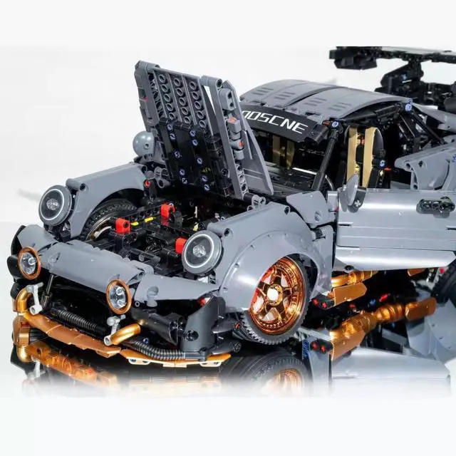 Alt view image 4 of 7 - 1:10 Scale Porsche 964 Performance Race Car Building Blocks 2435PCS Gray