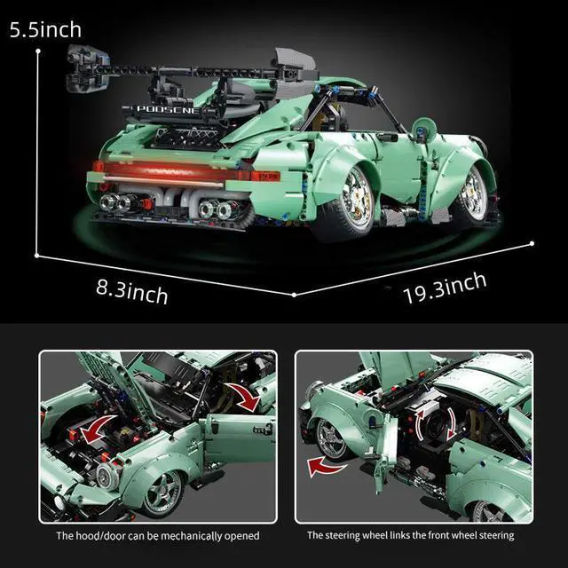 Alt view image 6 of 7 - Porsche 964 Model Car Building Kit Performance Race Car Building Blocks 2435PCS