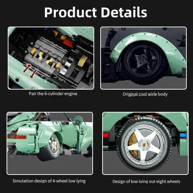 Alt view image 7 of 7 - Porsche 964 Model Car Building Kit Performance Race Car Building Blocks 2435PCS