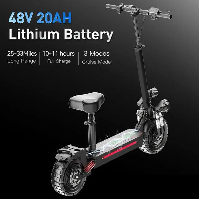 Alt view image 4 of 7 - ES10 Electric Scooter for Adults with Seat 1500W Dual Motors,31MPH Speed,31Miles Range,11" Off Road Tires for Commuting