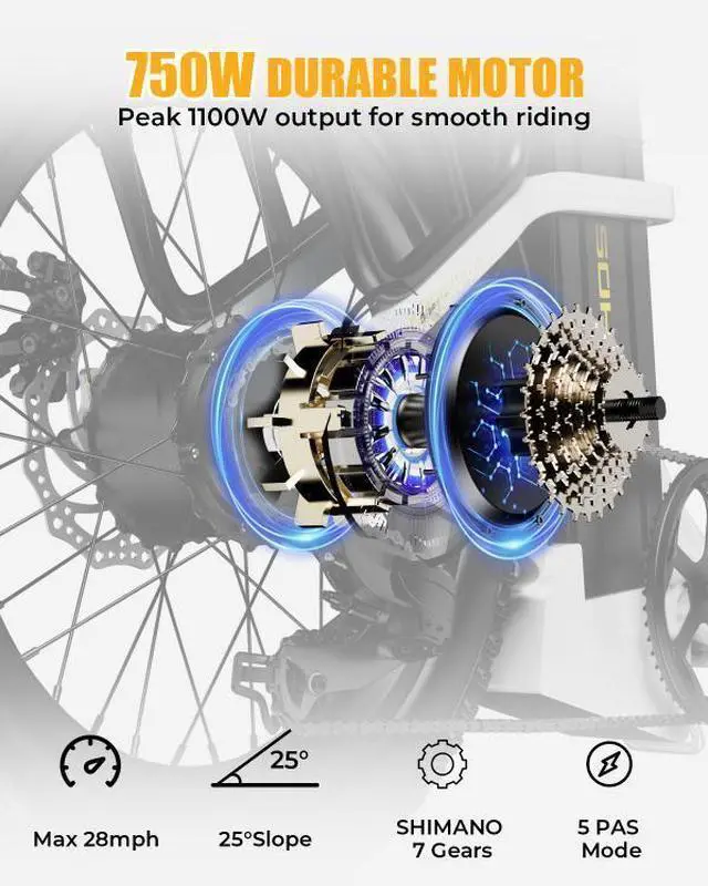 Alt view image 3 of 6 - SOHAMO S3 20'' Foldable Electric Bike Bicycle 28Mph 
48V 15Ah Removable Battery 40Miles