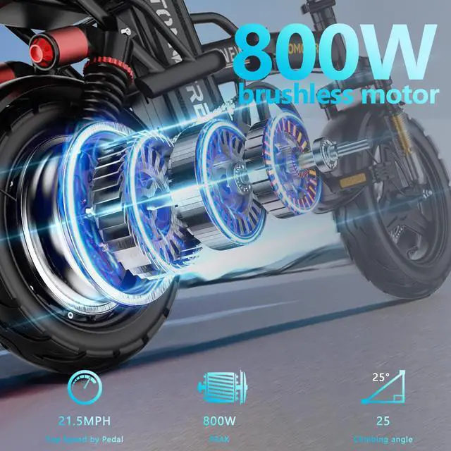 Alt view image 4 of 7 - TOMOFREE S1 PRO 14'' Electric Folding Bike Bicycle Peak 800W 48V 20AH Removable Battery 21.5MPH PAS 40Miles Max load 180 lbs