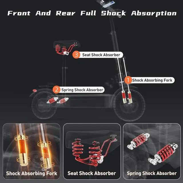 Alt view image 6 of 7 - Tomofree 11'' Off-Road Electric Scooter 2400W Dual Motor 48V 30Ah Battery 40Mph with Seat