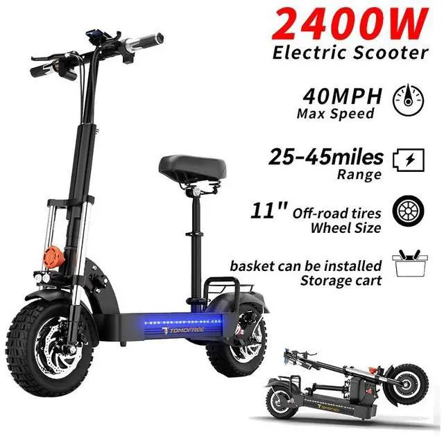 Alt view image 2 of 7 - Tomofree 11'' Off-Road Electric Scooter 2400W Dual Motor 48V 30Ah Battery 40Mph with Seat