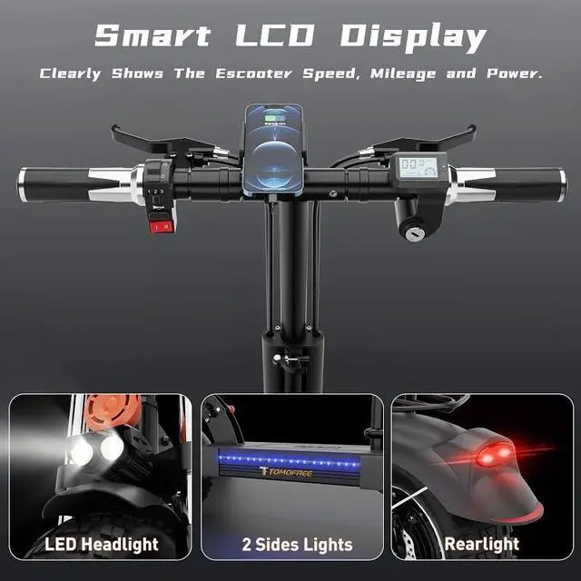 Alt view image 5 of 7 - Tomofree 11'' Off-Road Electric Scooter 2400W Dual Motor 48V 30Ah Battery 40Mph with Seat