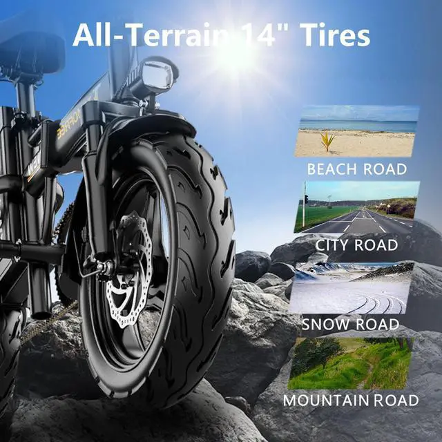 Alt view image 7 of 7 - TOMOFREE S1 PRO 14'' Electric Folding Bike Bicycle Peak 800W 48V 20AH Removable Battery 21.5MPH PAS 40Miles Max load 180 lbs