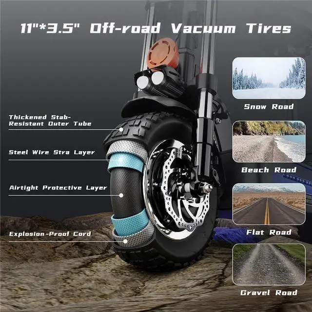 Alt view image 7 of 7 - Tomofree 11'' Off-Road Electric Scooter 2400W Dual Motor 48V 30Ah Battery 40Mph with Seat