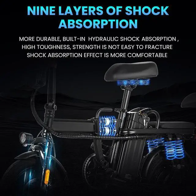 Alt view image 4 of 7 - A9 14'' Electric Folding Bike Bicycle 500W Brushless Motor 48V 15AH Li-ion Removable Battery 20mph Black