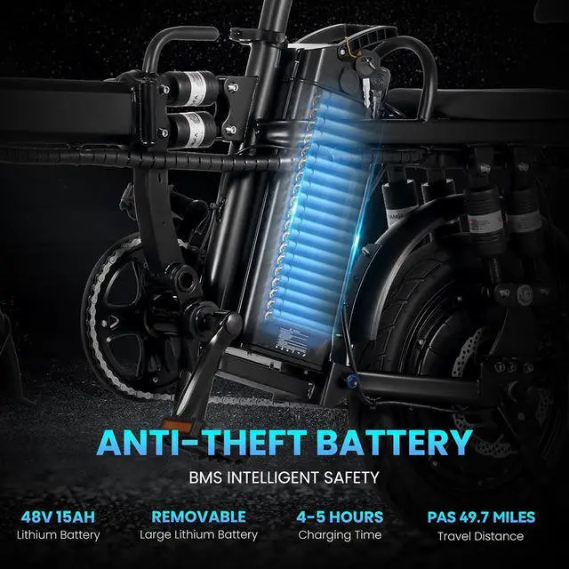 Alt view image 5 of 7 - A9 14'' Electric Folding Bike Bicycle 500W Brushless Motor 48V 15AH Li-ion Removable Battery 20mph Black