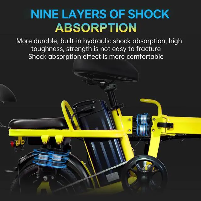 Alt view image 4 of 7 - A9 14'' Electric Folding Bike Bicycle Peak 750W Brushless Motor 48V 20AH Li-ion Battery 20mph Yellow