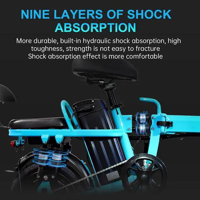 Alt view image 3 of 7 - A9 14" Electric Folding Bike Bicycle Peak 750W Brushless Motor 48V 20AH Li-ion Battery 20mph Blue