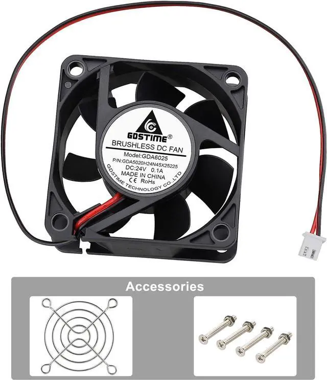 Alt view image 7 of 7 - GDSTIME 60mm x 60mm x 25mm 6cm 2 Wire Dc 24v Brushless Cooling Fan