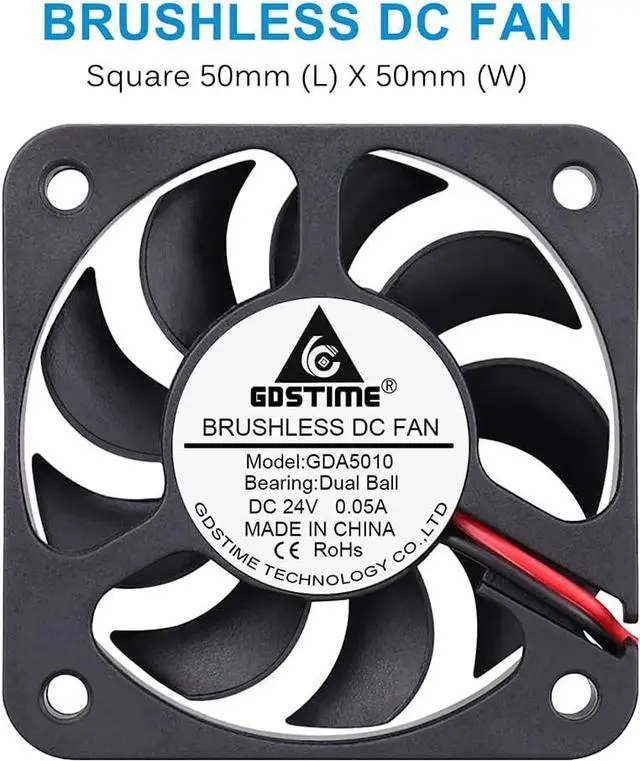 Alt view image 3 of 7 - GDSTIME 50mm x 50mm x 12mm 24v Dual Ball Bearing Brushless Cooling Fan