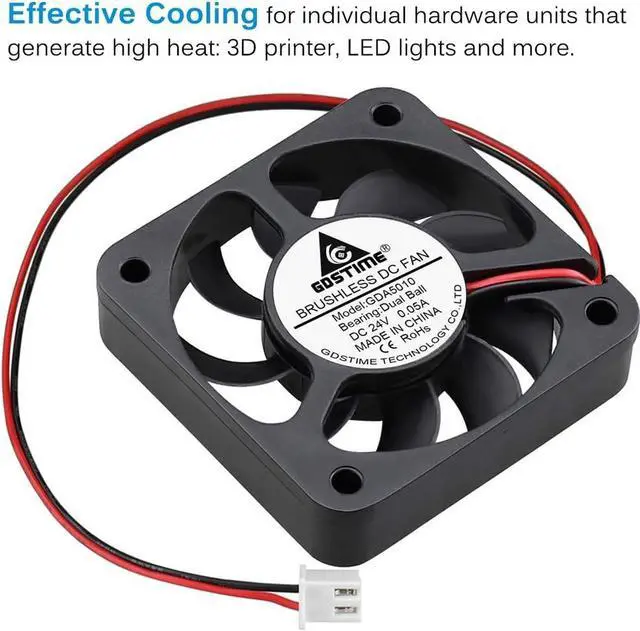 Alt view image 7 of 7 - GDSTIME 50mm x 50mm x 12mm 24v Dual Ball Bearing Brushless Cooling Fan