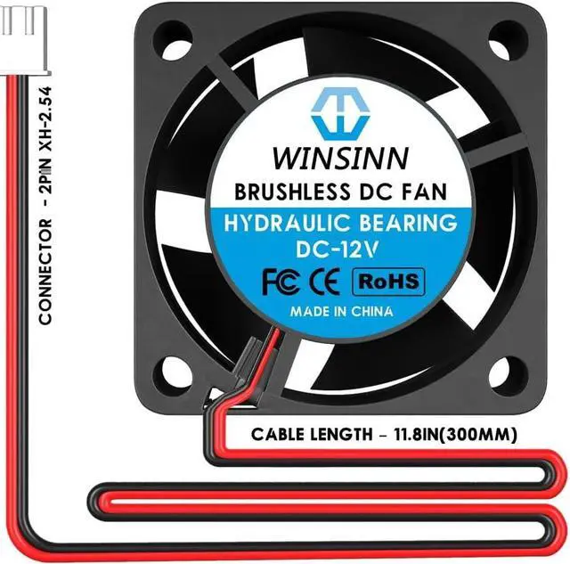Alt view image 4 of 5 - WINSINN 40mm Fan 12V, 3D Printer Micro 12 Volt Fans 4020 Hydraulic Bearing, Brushless Cooling 40mmx20mm 2PIN (Pack of 4Pcs)