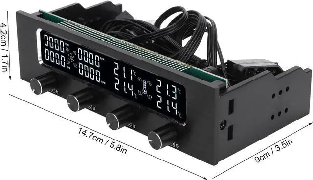Alt view image 7 of 7 - PC Fan Controller Adjustable Speed with LCD Display for Computer Cooling Sturdy ABS and Aluminum Alloy 4 Fans