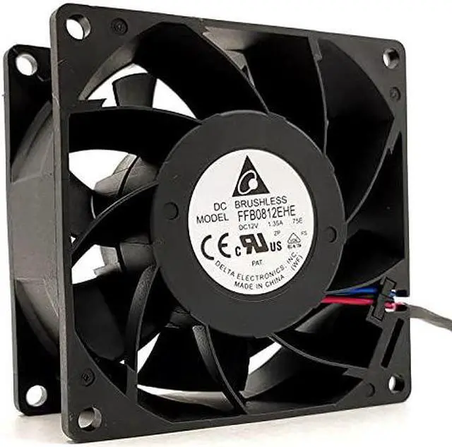 Alt view image 2 of 5 - FFB0812EHE Delta 12V 80mm Fan, 12V 1.35A 3-pin Double Ball Cooling Fan
