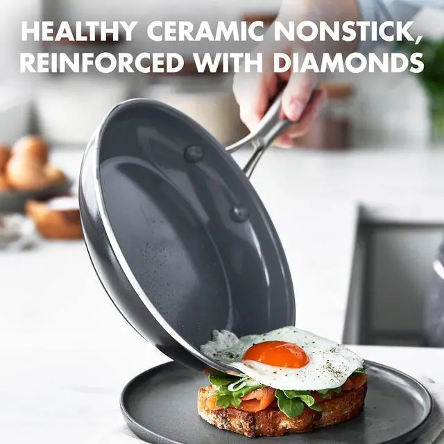 Alt view image 2 of 7 - GreenPan Swift Healthy Ceramic Nonstick, 8" and 10" Frying Pan Skillet Set, Stainless Steel Handles, PFAS-Free, Dishwasher Safe, Oven Safe, Black