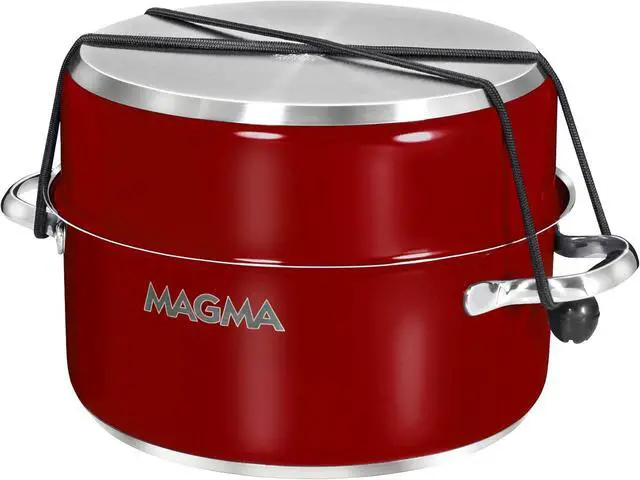 Alt view image 3 of 5 - Magma 10 Piece Gourmet Nesting Stainless Steel Cookware Set with Ceramica Non-Stick, Induction Compatible, Oven Safe to 500°F - Suitable for All Stovetops, Removable Handles, Red