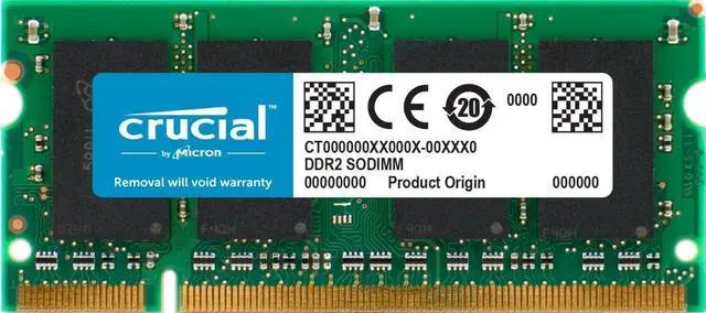 Main image of Crucial 2GB Single DDR2 667MHz (PC2-5300) CL5 SODIMM 200-Pin Notebook Memory Module CT25664AC667