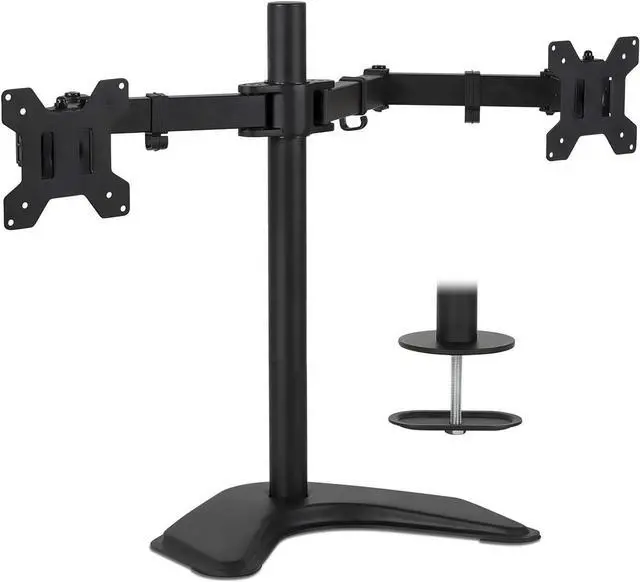 Main image of Mount-It! Dual Monitor Stand for Desk - 2 Screen Mount for Two Computer Screens up to 32 Inch and 17 Lbs - Free-standing Base Swivels, Tilt, Rotates 360 Adjustable Arms - VESA Compatible Sturdy Steel