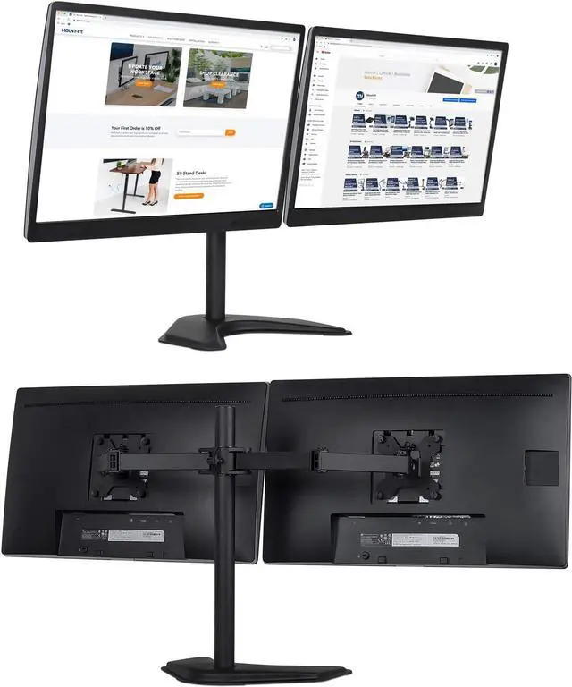 Alt view image 2 of 7 - Mount-It! Dual Monitor Stand for Desk - 2 Screen Mount for Two Computer Screens up to 32 Inch and 17 Lbs - Free-Standing Base Swivels, Tilt, Rotates 360 Adjustable Arms - VESA Compatible Sturdy Steel