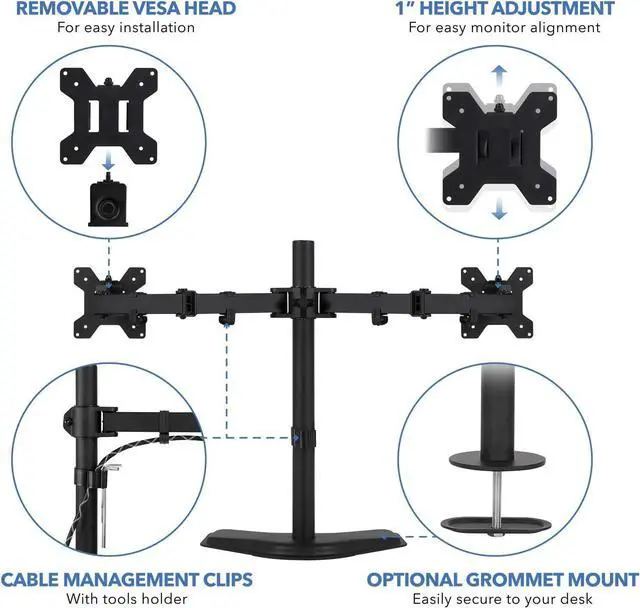 Alt view image 3 of 7 - Mount-It! Dual Monitor Stand for Desk - 2 Screen Mount for Two Computer Screens up to 32 Inch and 17 Lbs - Free-Standing Base Swivels, Tilt, Rotates 360 Adjustable Arms - VESA Compatible Sturdy Steel