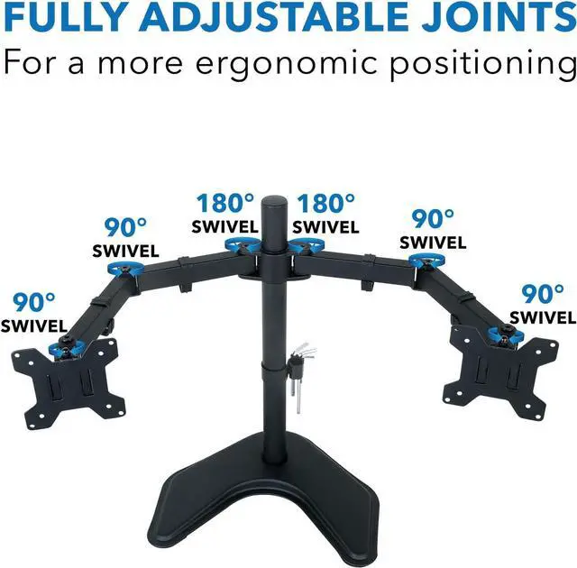 Alt view image 7 of 7 - Mount-It! Dual Monitor Stand for Desk - 2 Screen Mount for Two Computer Screens up to 32 Inch and 17 Lbs - Free-Standing Base Swivels, Tilt, Rotates 360 Adjustable Arms - VESA Compatible Sturdy Steel