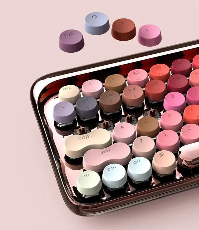 Alt view image 3 of 6 - LOFREE Bluetooth Mechanical Keyboard, Wireless/Wired USB Rechargeable Keyboard 79 Keys Brown Switches with White LED Backlit, Retro Round Keycaps Keyboard for Windows/Android/Mac/iOS - Colorful