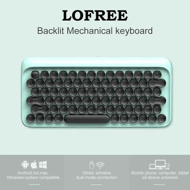 Main image of Lofree Dot Retro Exterior White Backlit LED Light Multi-System Compatible with USB Wired and Bluetooth Mechanical Keyboard - Blue