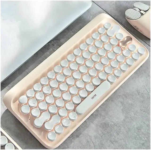 Alt view image 3 of 5 - LOFREE Wireless Mechanical Keyboard, Wireless/Wired USB Rechargeable Keyboard 79 Keys Switches with White LED Backlit, Retro Round Keycaps Keyboard for Windows/Android/Mac/iOS - Milk Tea