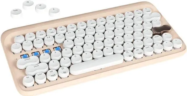 Alt view image 2 of 5 - LOFREE Wireless Mechanical Keyboard, Wireless/Wired USB Rechargeable Keyboard 79 Keys Switches with White LED Backlit, Retro Round Keycaps Keyboard for Windows/Android/Mac/iOS - Milk Tea