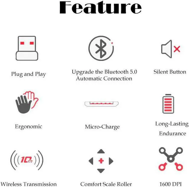 Alt view image 7 of 7 - Wireless Bluetooth Mute Mouse Ergonomic 2.4G 1600DPI Rechargeable Portable with USB Receiver for Laptop Desktop Tablet Pink