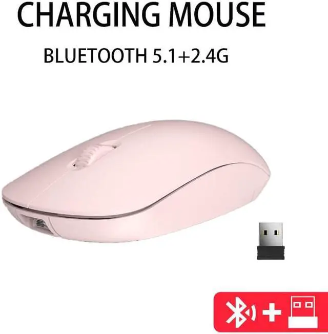 Alt view image 5 of 7 - Wireless Bluetooth Mute Mouse Ergonomic 2.4G 1600DPI Rechargeable Portable with USB Receiver for Laptop Desktop Tablet Pink