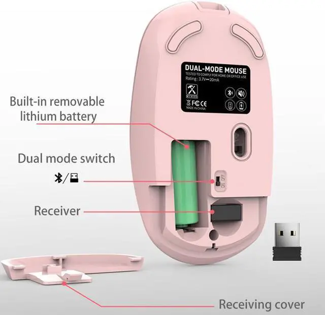 Alt view image 4 of 7 - Wireless Bluetooth Mute Mouse Ergonomic 2.4G 1600DPI Rechargeable Portable with USB Receiver for Laptop Desktop Tablet Black