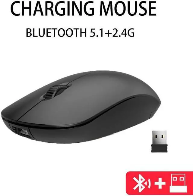 Alt view image 5 of 7 - Wireless Bluetooth Mute Mouse Ergonomic 2.4G 1600DPI Rechargeable Portable with USB Receiver for Laptop Desktop Tablet Black