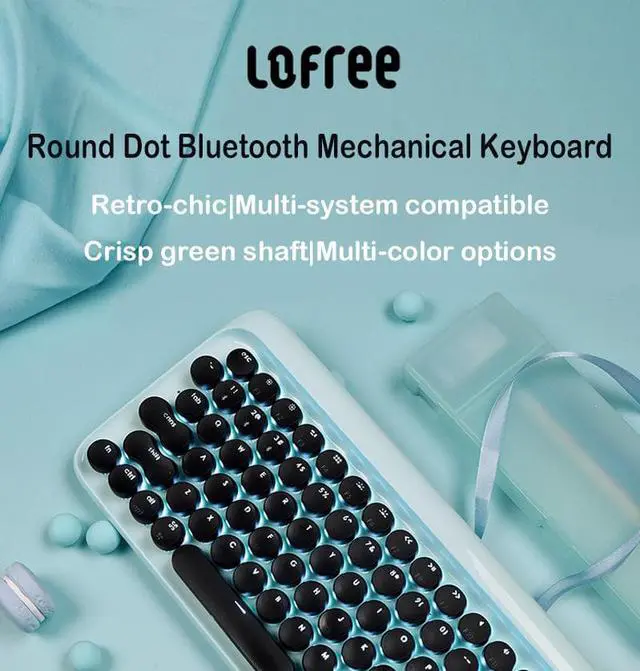 Alt view image 2 of 7 - Lofree Dot Retro Exterior White Backlit LED Light Multi-System Compatible with USB Wired and Bluetooth Mechanical Keyboard - Blue