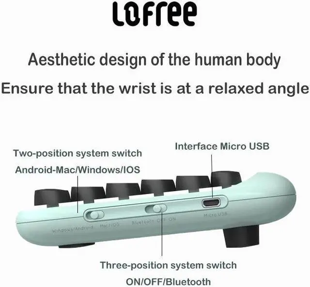 Alt view image 6 of 7 - Lofree Dot Retro Exterior White Backlit LED Light Multi-System Compatible with USB Wired and Bluetooth Mechanical Keyboard - Blue