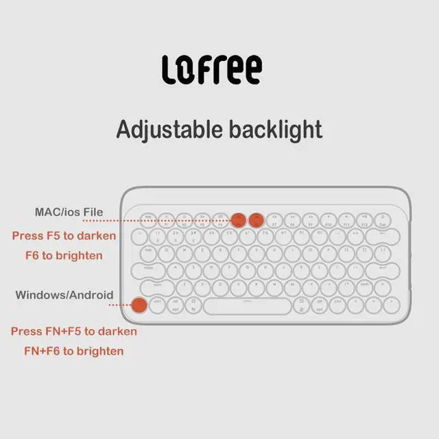 Alt view image 5 of 7 - Lofree Dot Retro Exterior White Backlit LED Light Multi-System Compatible with USB Wired and Bluetooth Mechanical Keyboard - Blue
